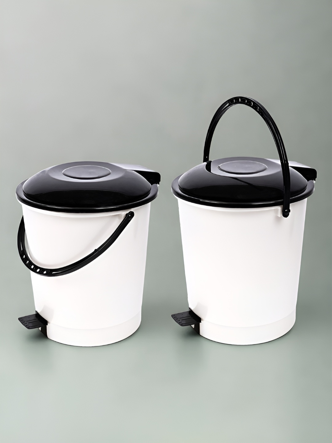 

Kuber Industries White & Black 2Pieces Dhakkan Pedal Dustbins With Lid 10 L Each