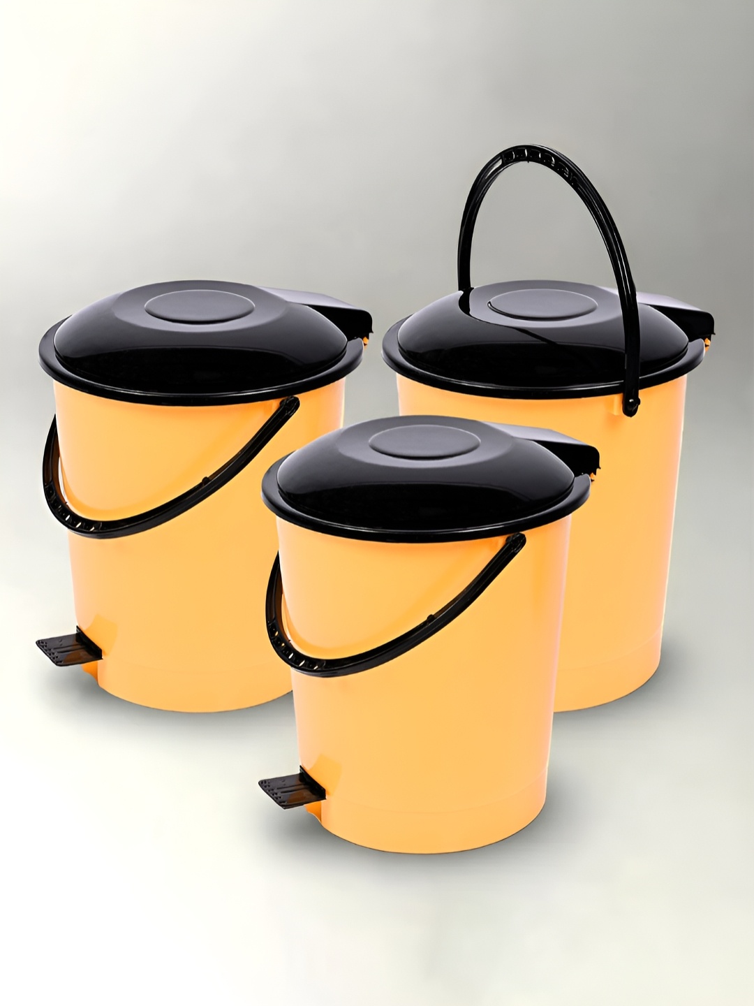 

Kuber Industries Yellow & Black 3Pieces Dhakkan Pedal Dustbins With Lid 10 L Each