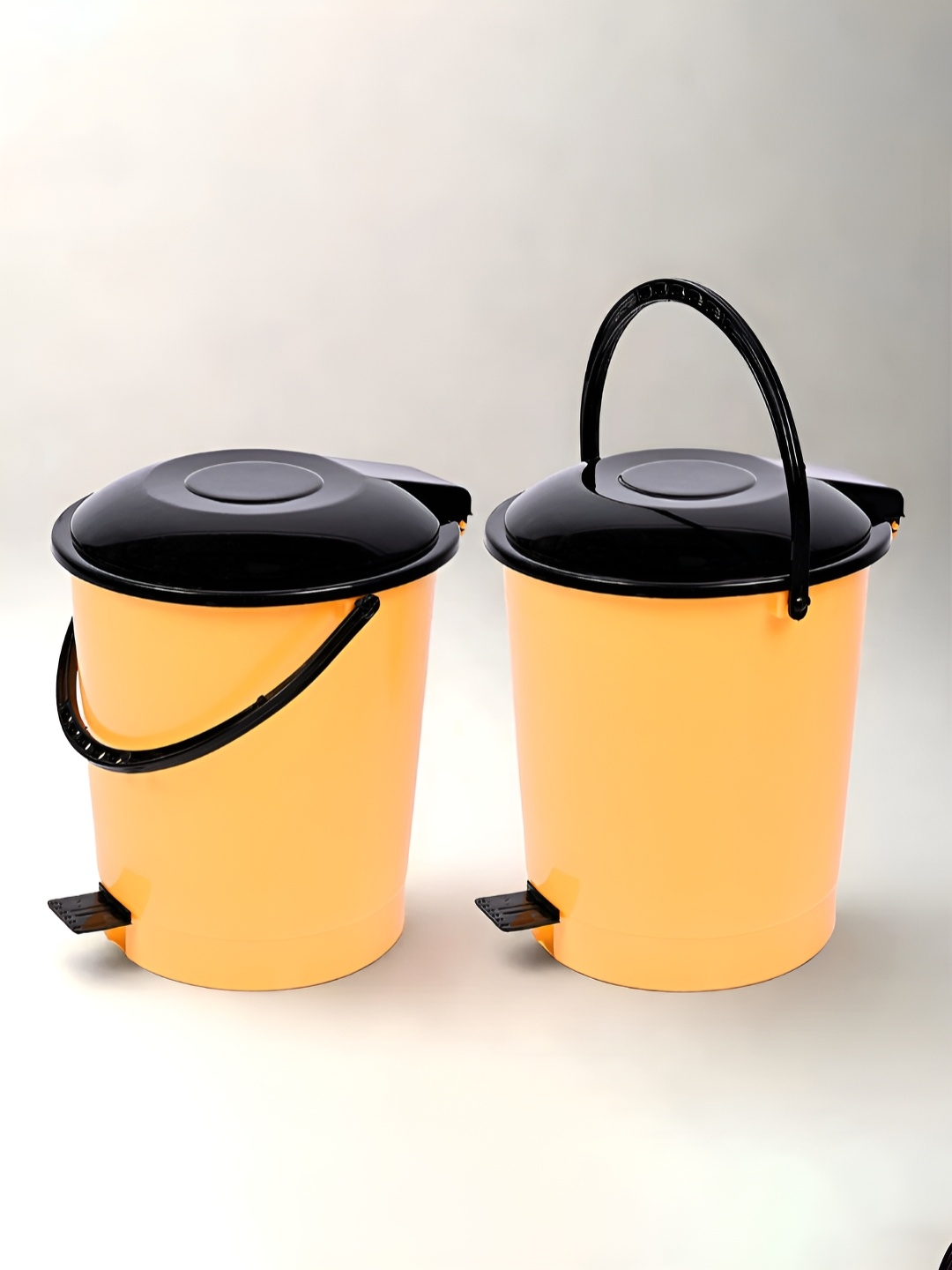 

Kuber Industries Yellow & Black 2Pieces Dhakkan Pedal Dustbins With Lid 10 L Each