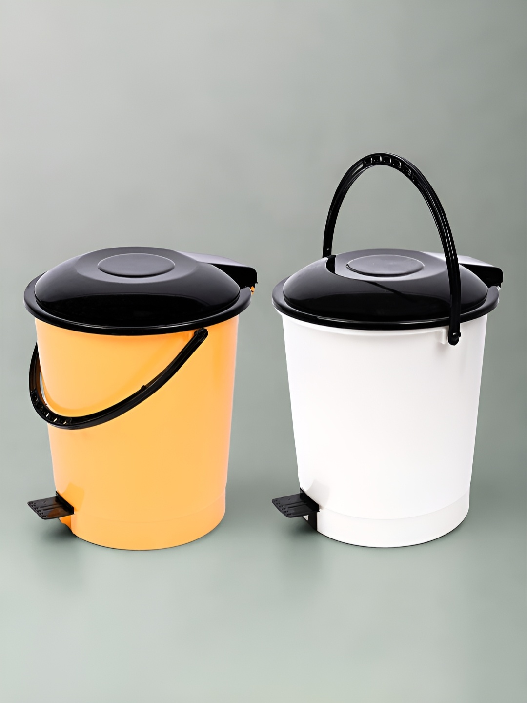 

Kuber Industries White & Yellow 2Pieces Dhakkan Pedal Dustbins With Lids 10 L Each