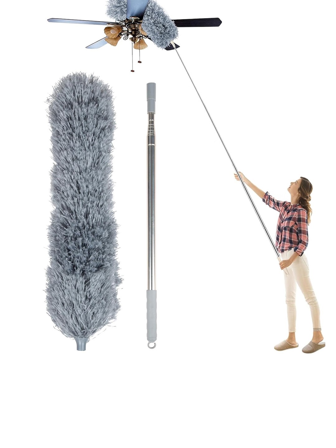 

Kuber Industries Grey Microfiber Ceiling Fan Duster With Long Rod