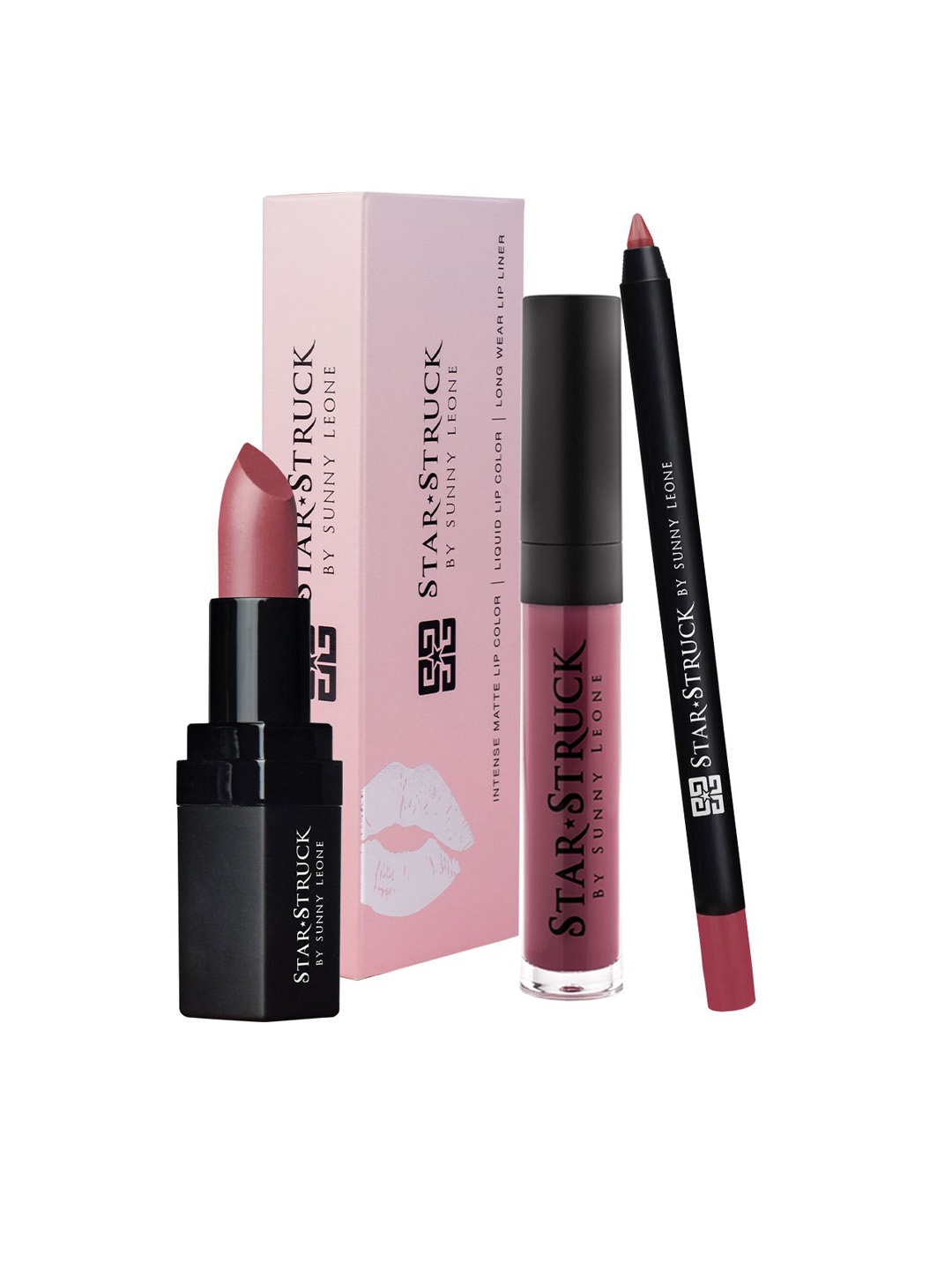 

STARSTRUCK BY SUNNY LEONE Set Of 3 Lipstick, Lip Gloss & Lip Liner Combo - Sugar Plum, Mauve