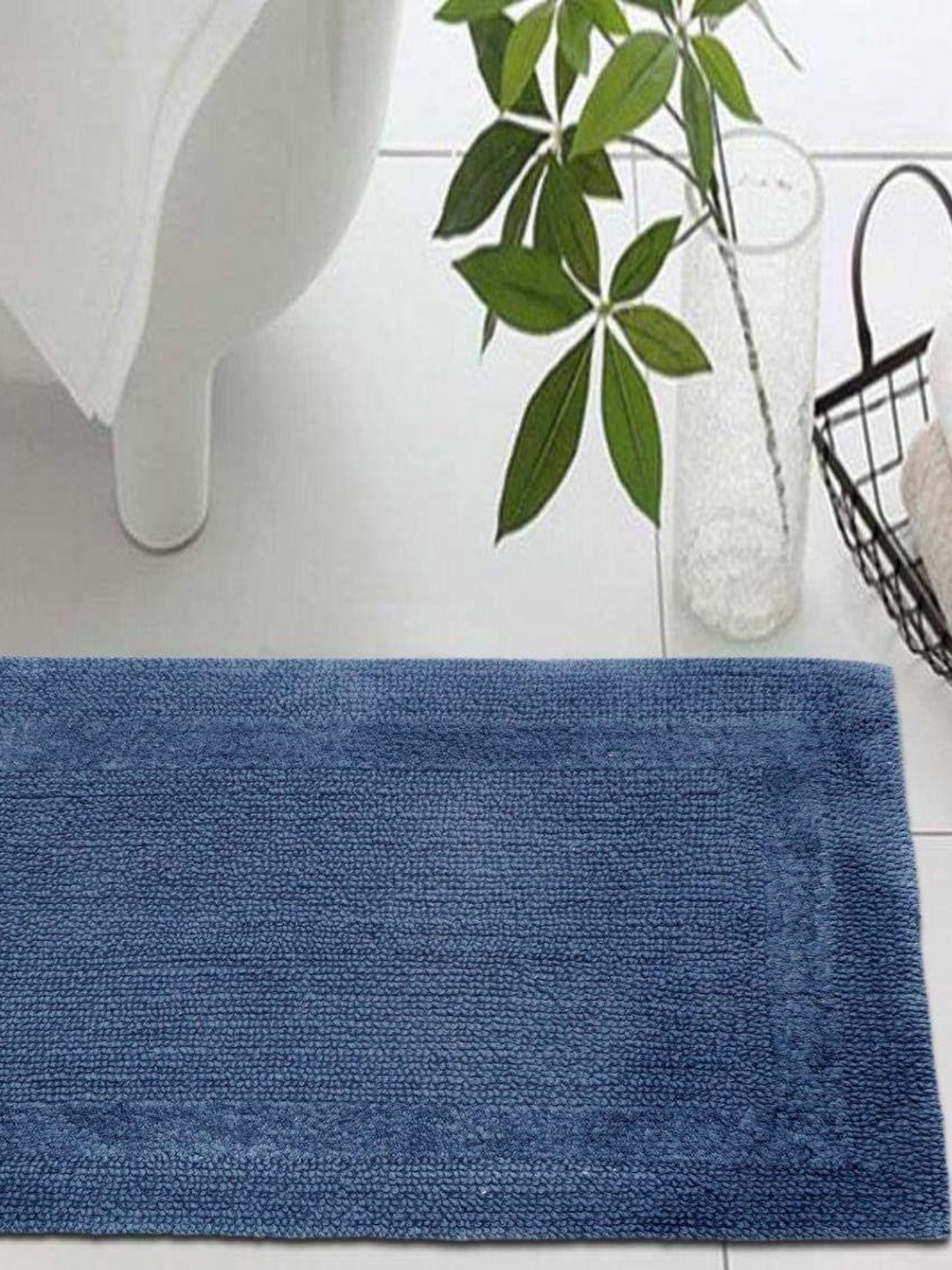 

THE HOME TALK Blue 2 Pieces 2800 GSM Cotton Rectangle Bath Rugs