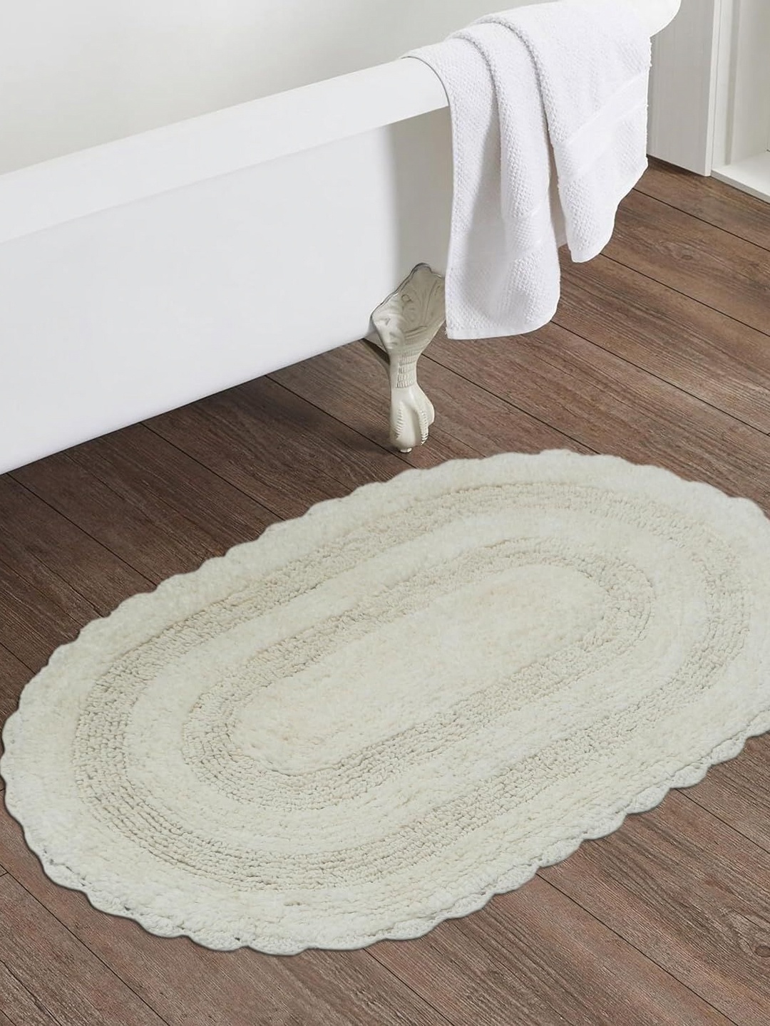 

THE HOME TALK Off White 2 Pieces Cotton Anti Skid Bath Rugs