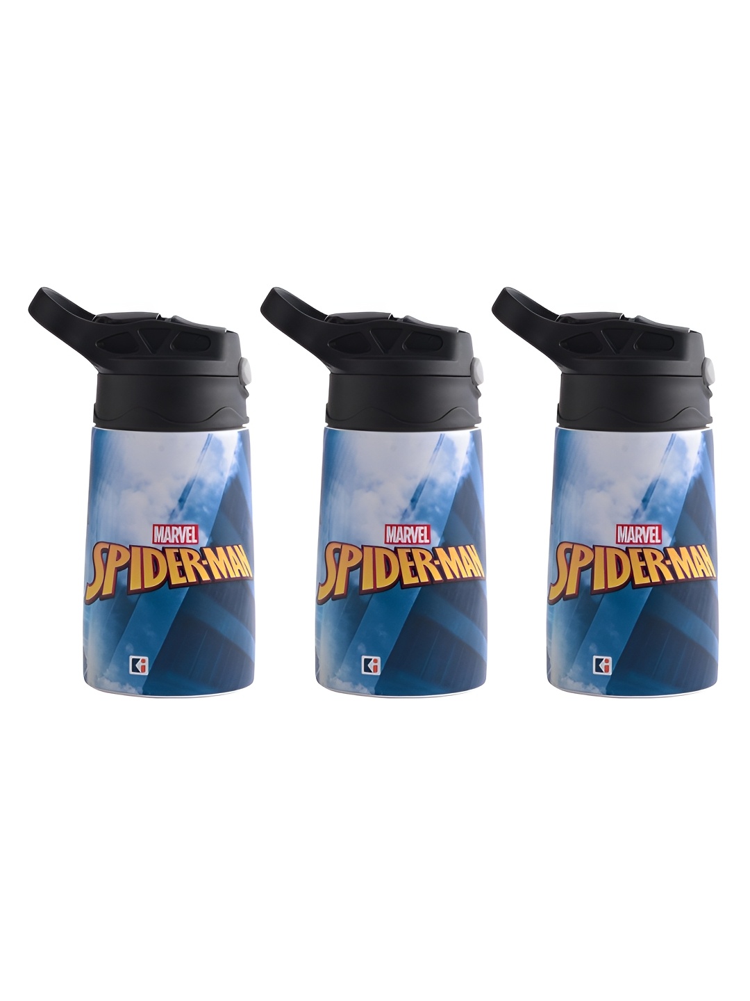 

Kuber Industries Blue 3 Pieces Printed Stainless Steel Printed Water Bottles 350 ml Each