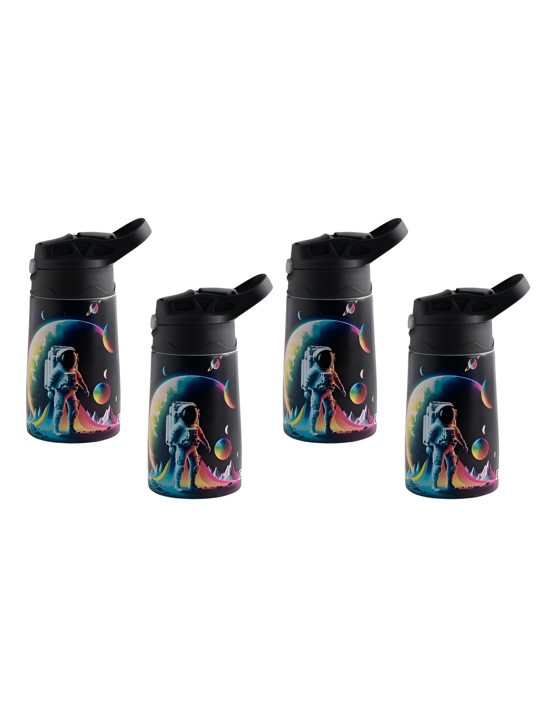 

Kuber Industries Black & Blue 4 Pieces Stainless Steel Printed Water Bottle