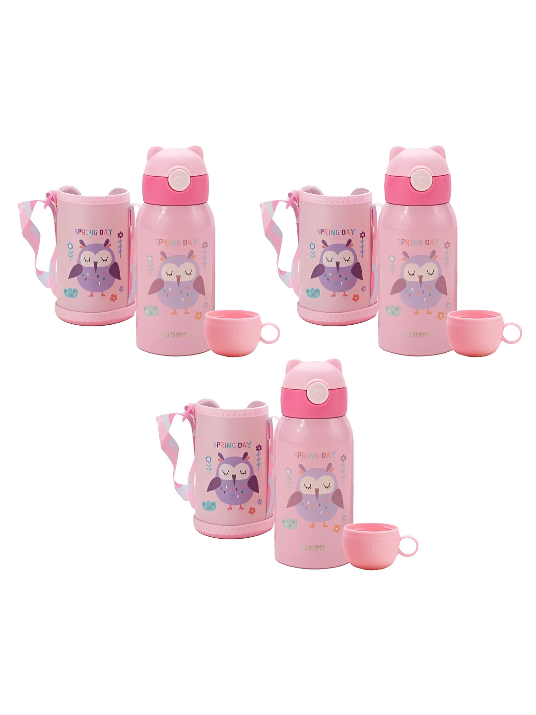 

Kuber Industries Pink & Purple 3 Pcs Printed Stainless Steel Water Bottle With Cup & Cover