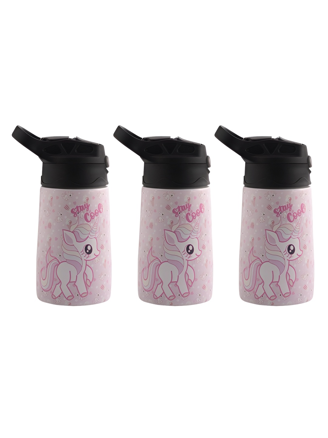 

Kuber Industries Pink 3 Pieces Printed Stainless Steel Printed Water Bottles 350 ml Each
