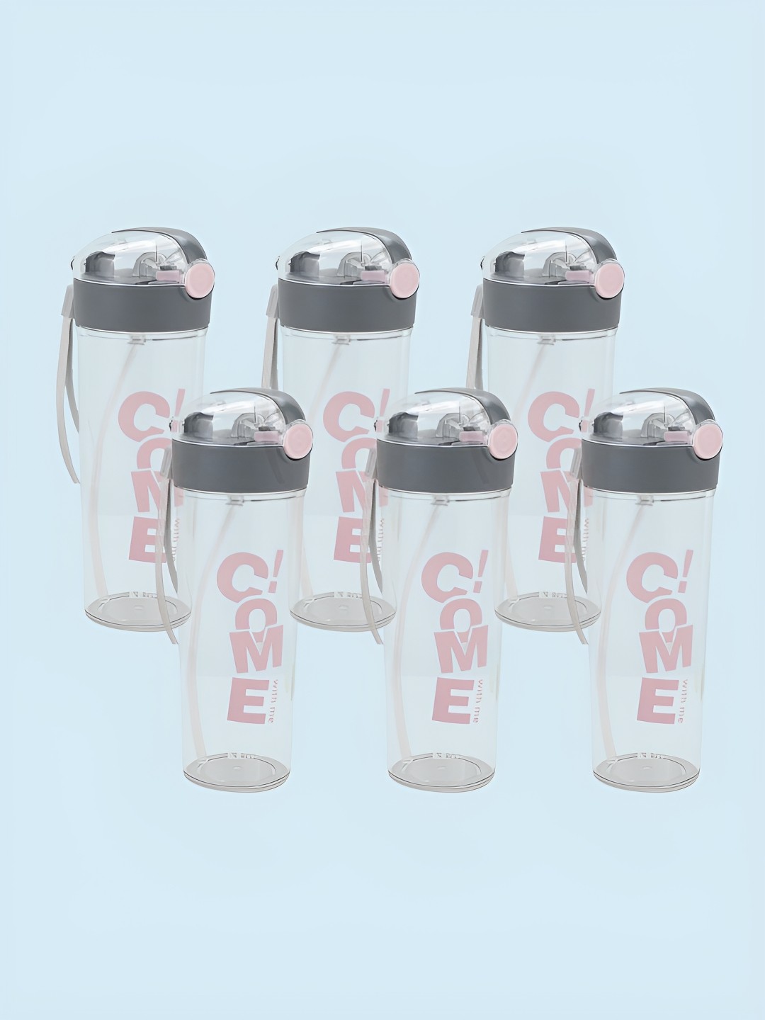 

Kuber Industries Transparent & Grey 6 Pieces Printed Water Bottle 420 ml