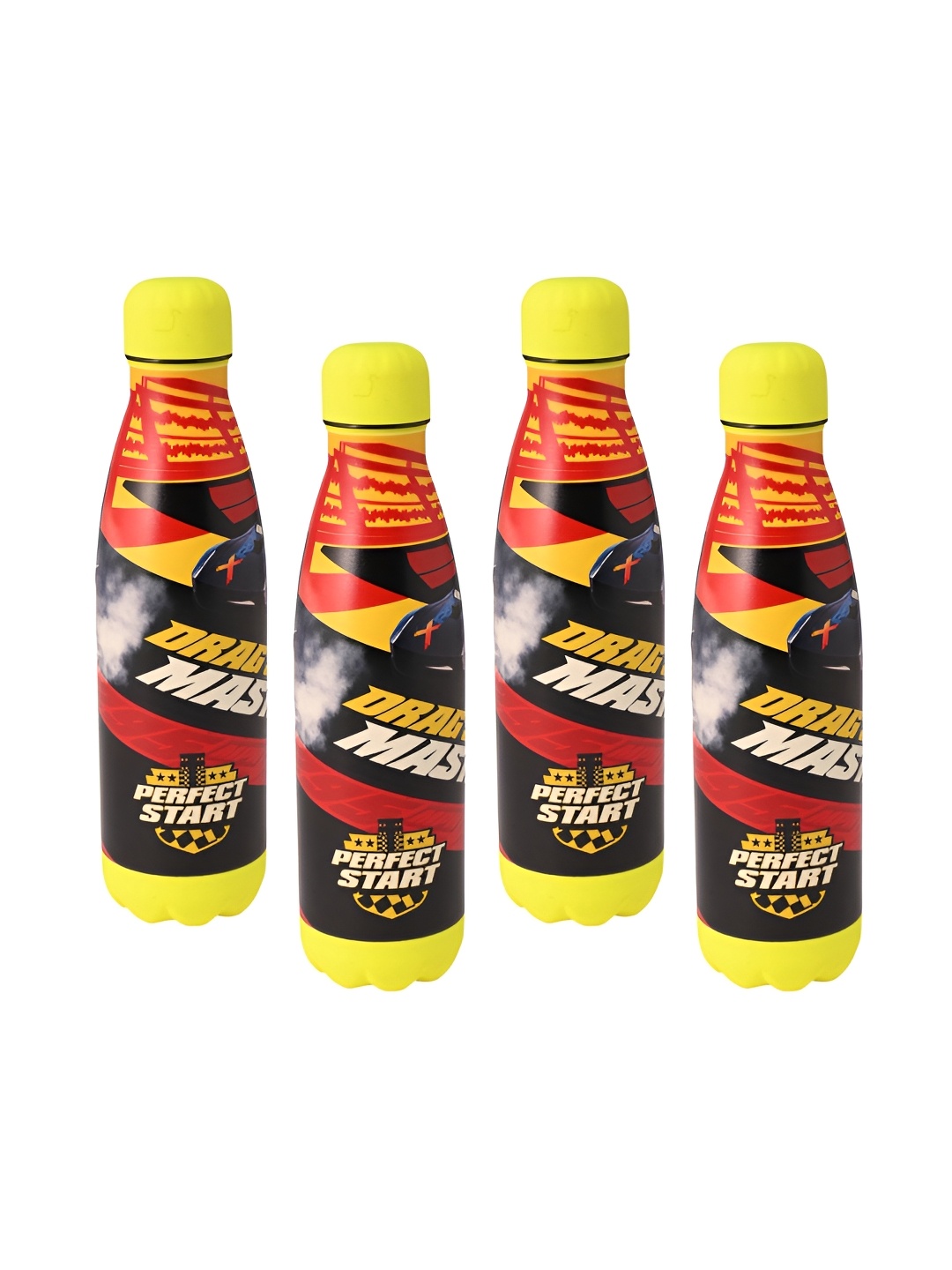 

Kuber Industries Red & Yellow 4 Pieces Printed Stainless Steel Water Bottle 500 ml
