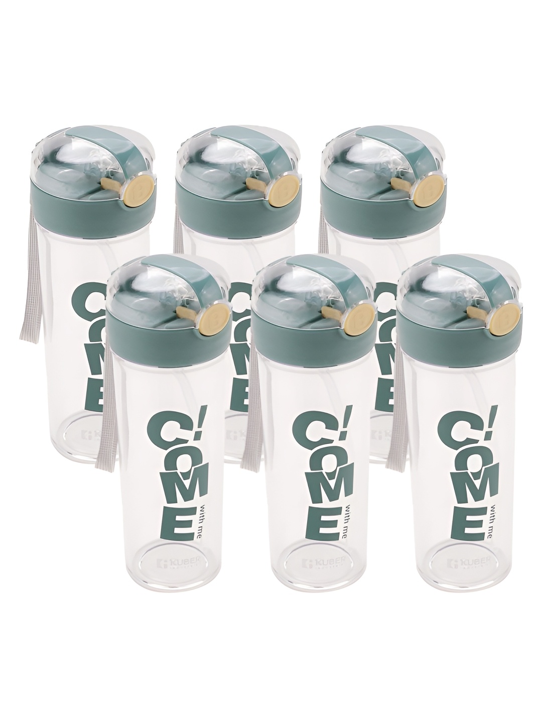 

Kuber Industries Transparent & Grey 6 Pieces Printed Water Bottle 420 ml