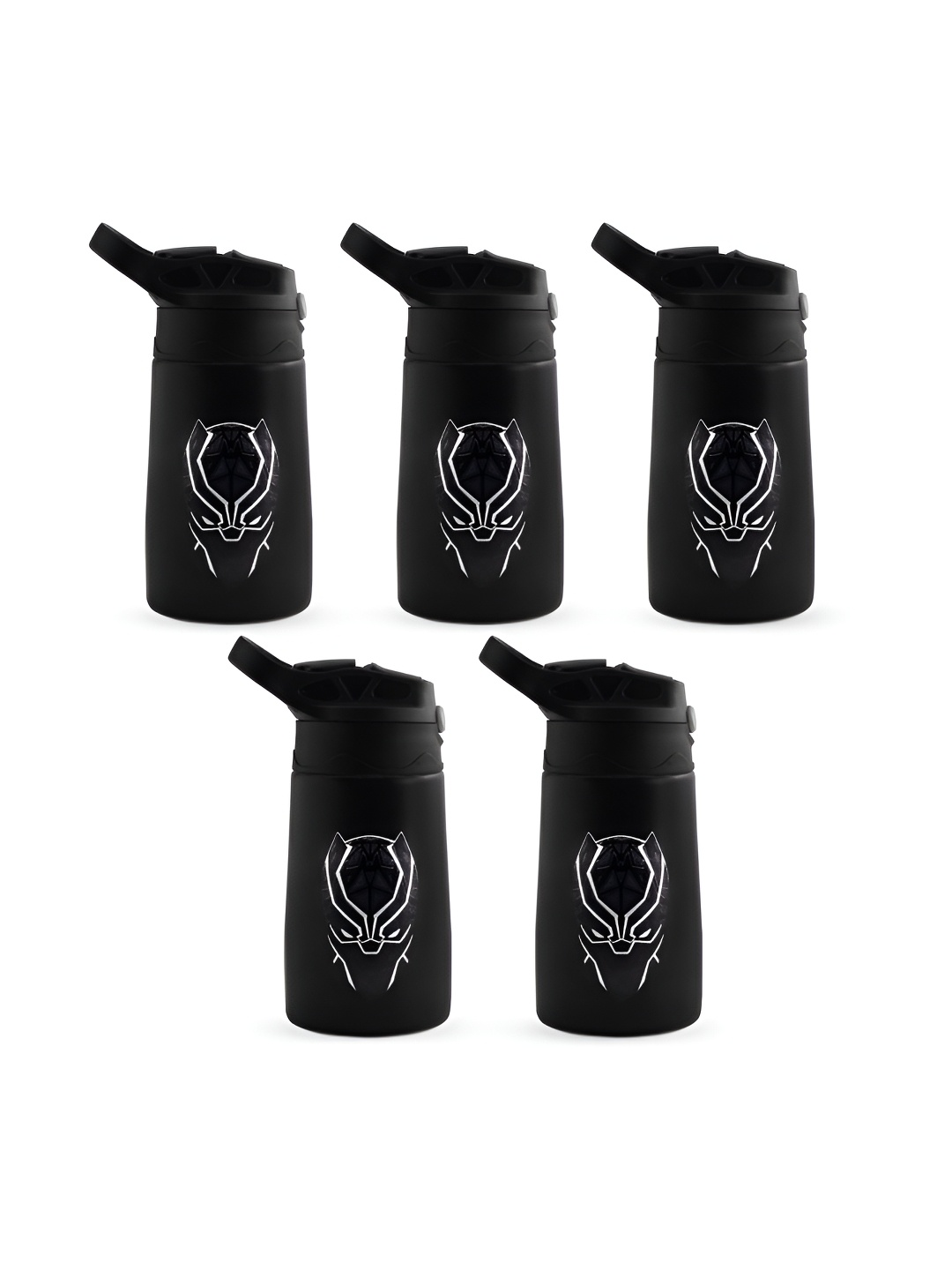 

Kuber Industries Black 5 Pieces Panther Printed Stainless Steel Water Bottles 350 ml