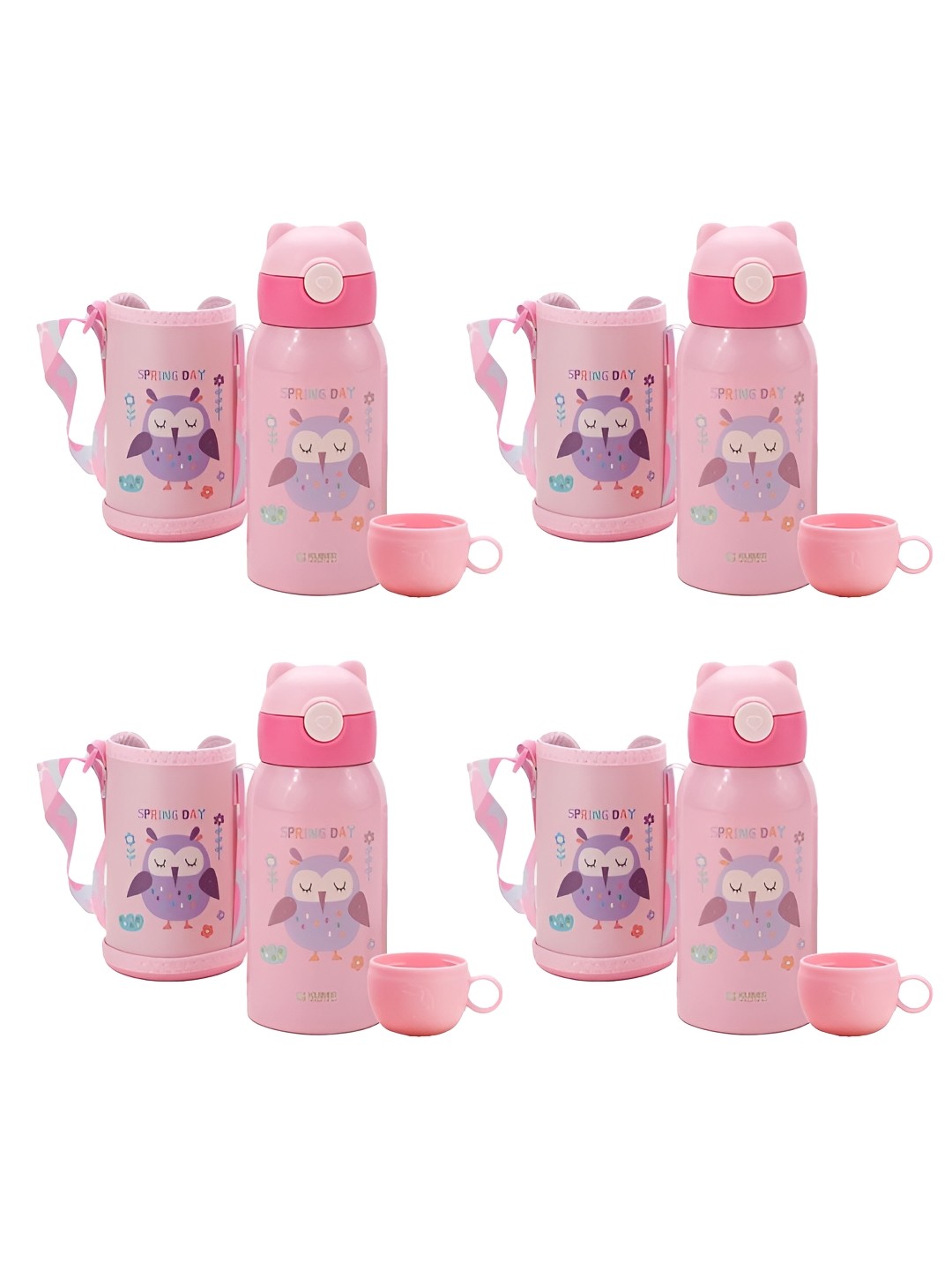 

Kuber Industries Kids Pink & Blue 4 Pieces Stainless Steel Printed Water Bottle 500 ml