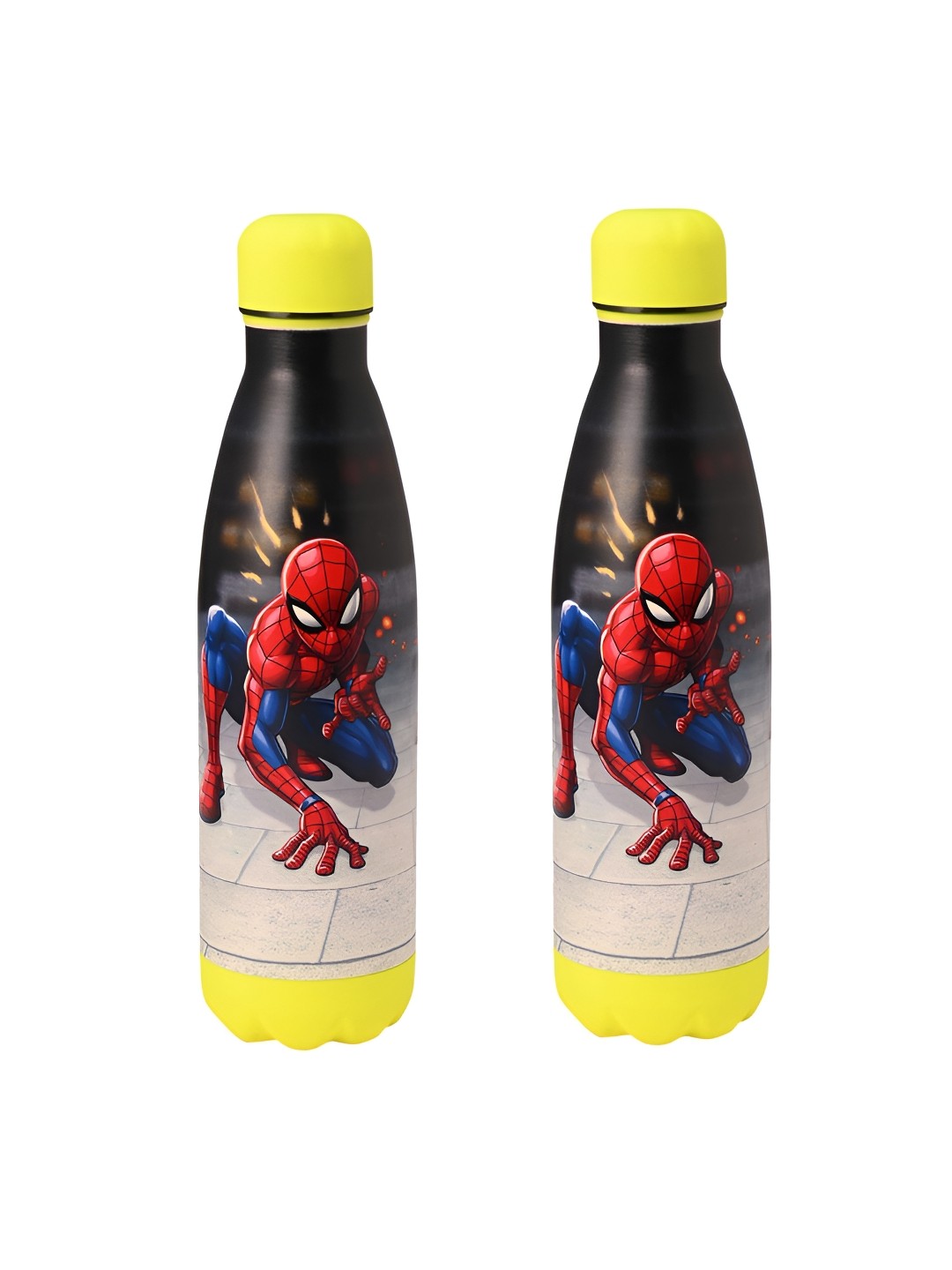 

Kuber Industries Red & Yellow 2 Pieces Stainless Steel Printed Water Bottle 500 ml