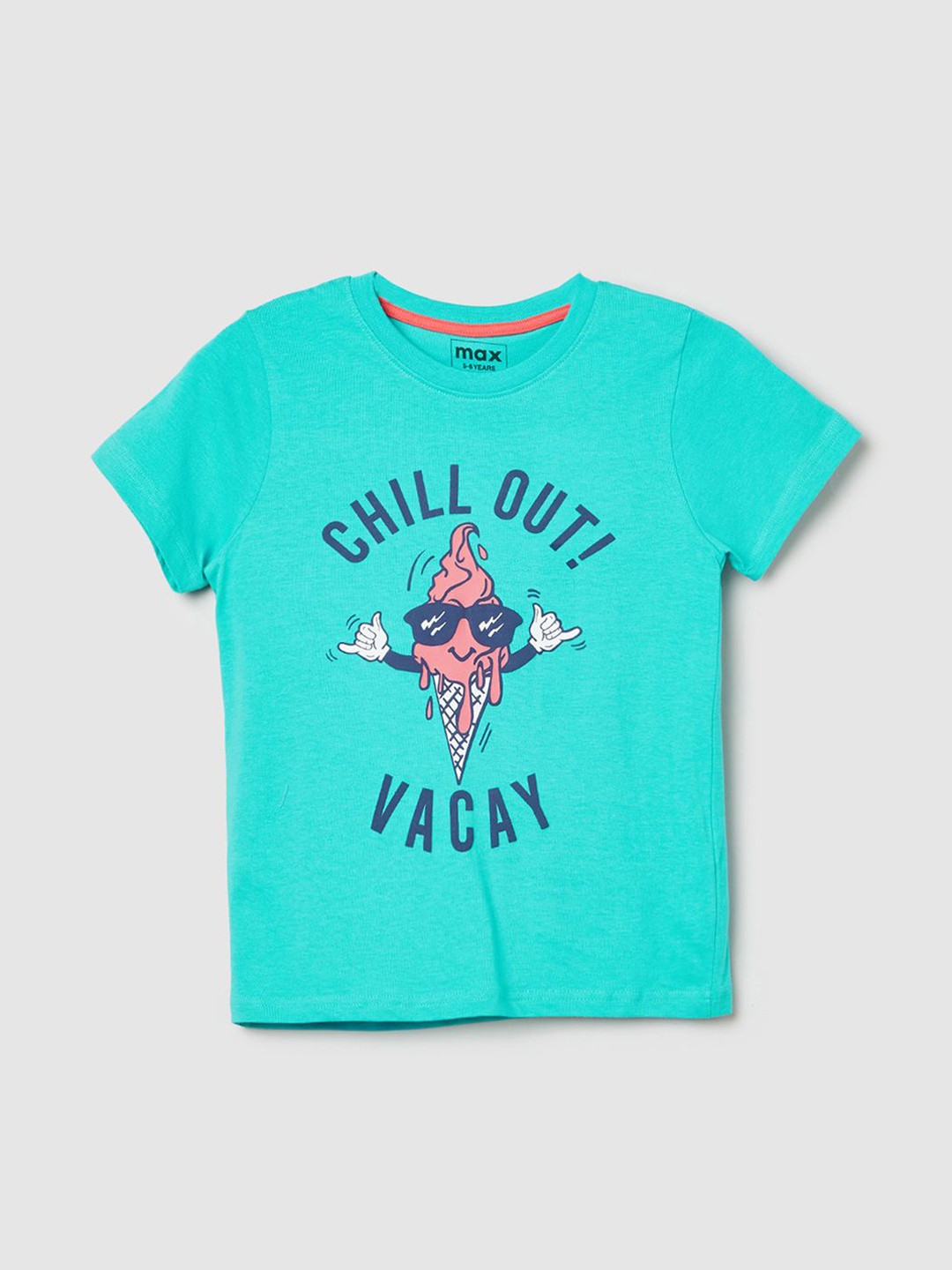 

max Boys Typography Printed Round Neck Pure Cotton T-shirt, Blue