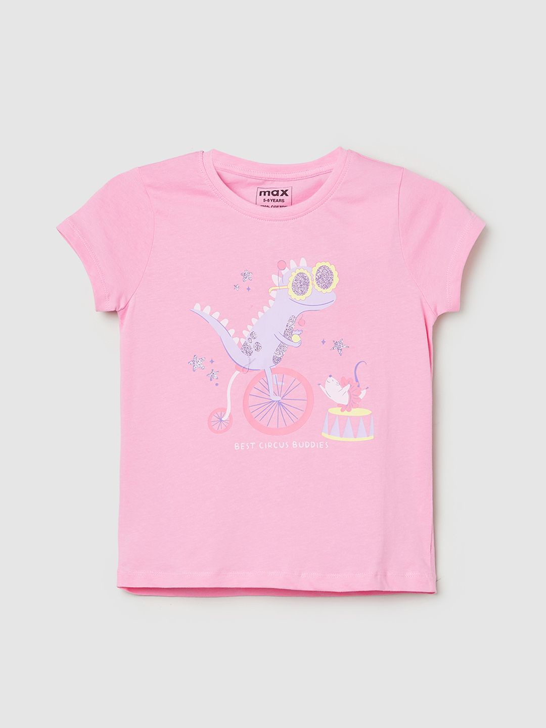

max Girls Graphic Printed Round Neck Pure Cotton T-shirt, Pink