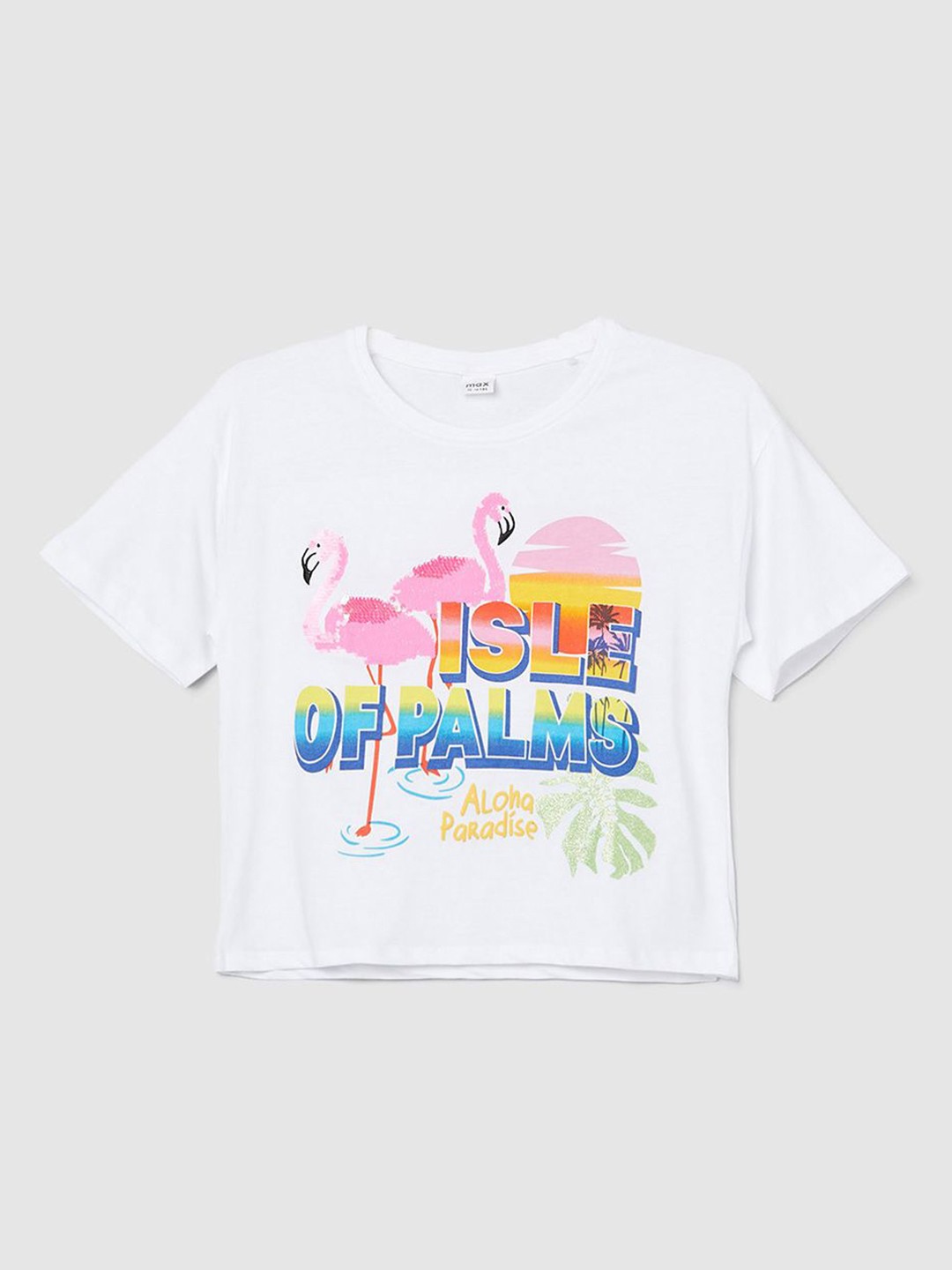 

max Girls Graphic Printed Round Neck Pure Cotton T-shirt, White