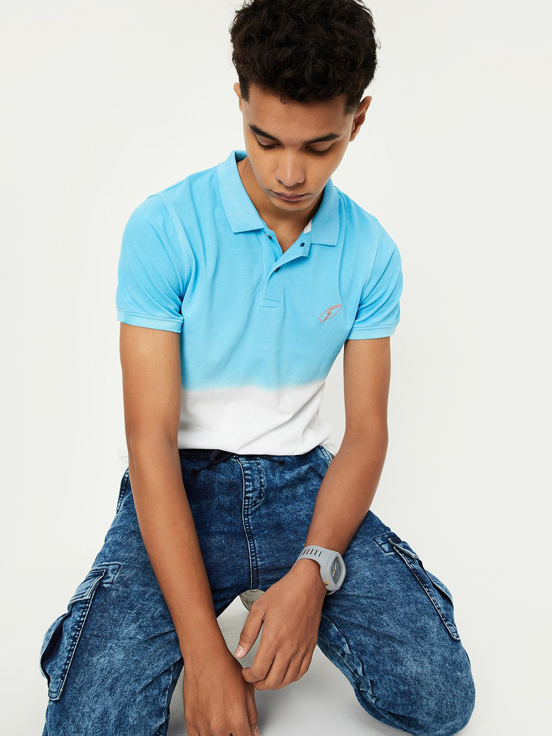 

max Boys Colourblocked Henley Neck T-shirt, Blue