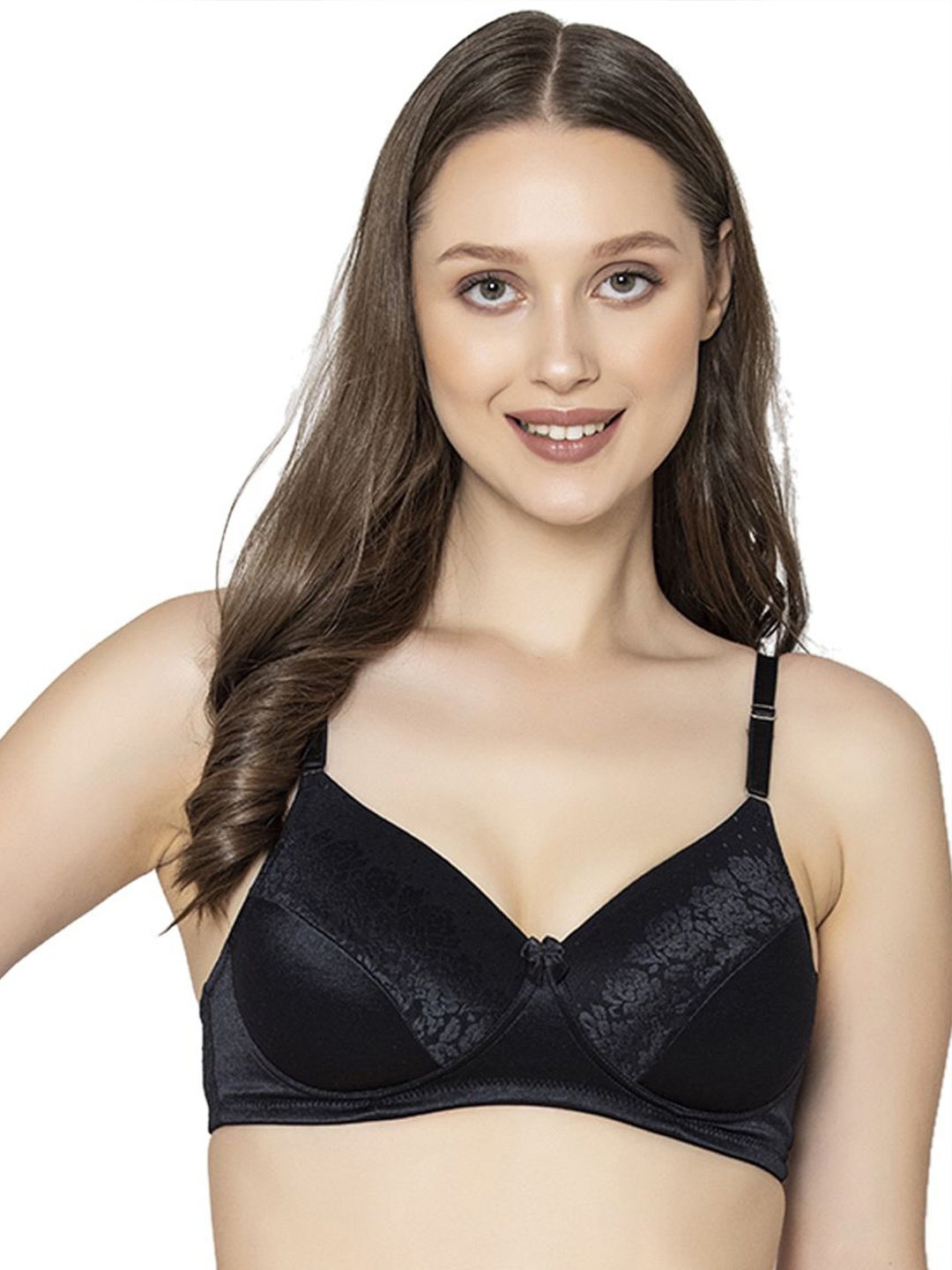 

B'ZAR Floral Printed Full Coverage Lightly Padded Bridal Bra in Satin Jacquard BZB4111, Black