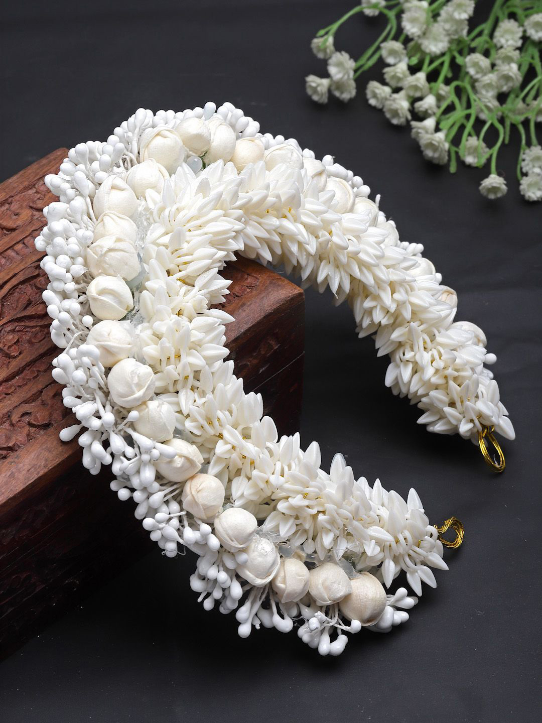 

Sanjog Women White Beaded Embellished Juda Gajra Bun Hair Accessory, Off white