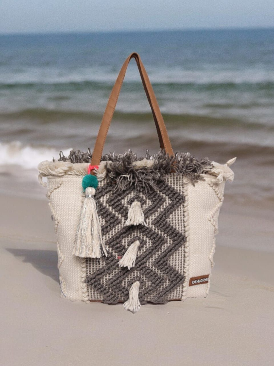 

ASTRID Oversized Shopper Tote Bag with Tasselled, Grey