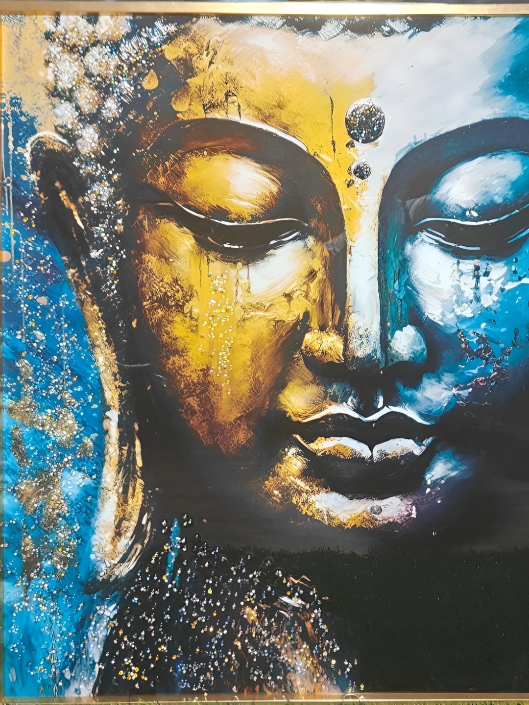 

KAYRA DECOR 5D Painting Wall Decoration Golden Frame Buddha Wall Art, Blue