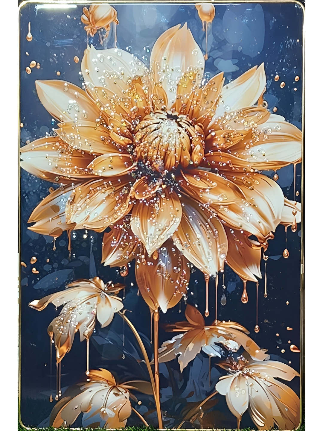 

KAYRA DECOR Navy Blue & Brown Luxurious 5D Crystal Embossed Floral and Botanical Wall Art