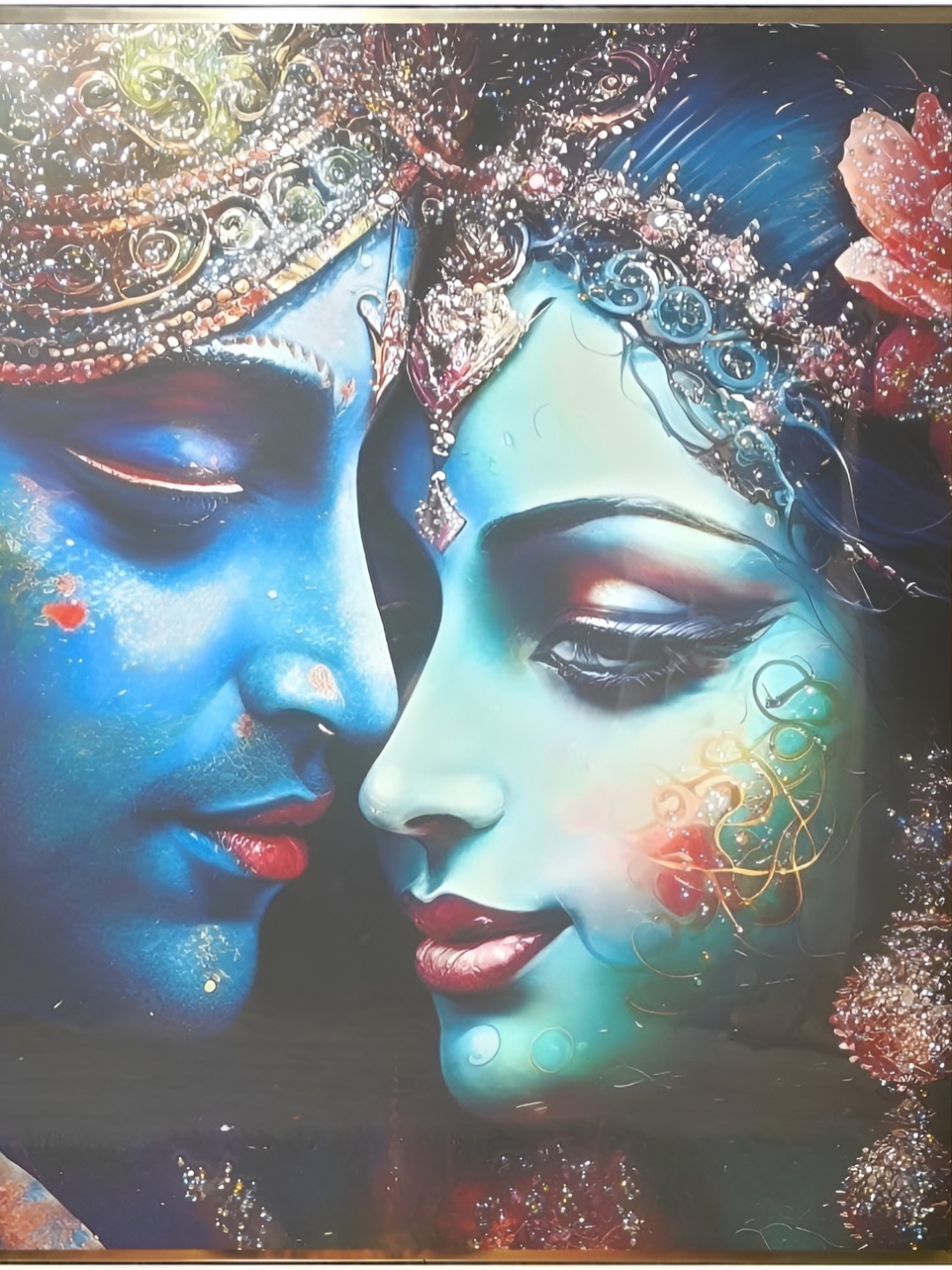 

KAYRA DECOR 5D Painting Wall Decoration Golden Frame Radha Krishna Wall Art, Blue
