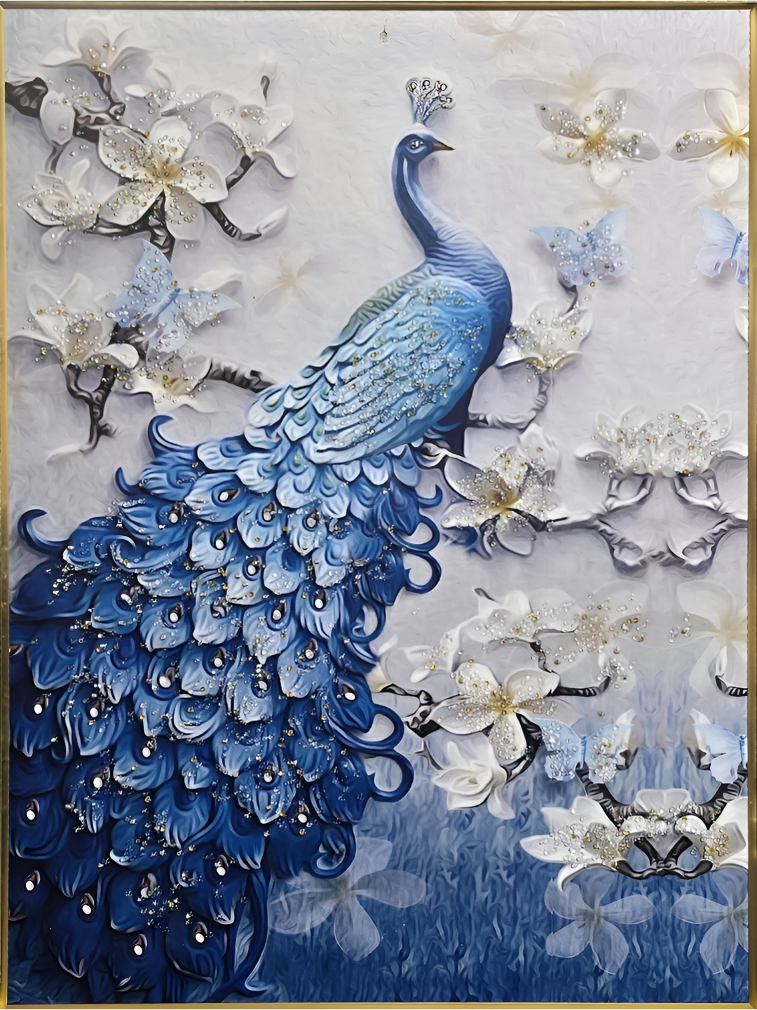 KAYRA DECOR Navy Blue & Off White Luxurious 5D Crystal Birds and Animals Wall Art