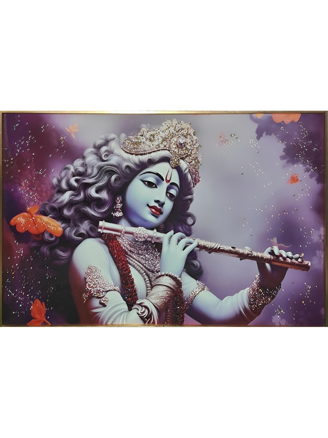 

KAYRA DECOR 5D Painting Wall Decoration Golden Frame Krishna Wall Art, Grey