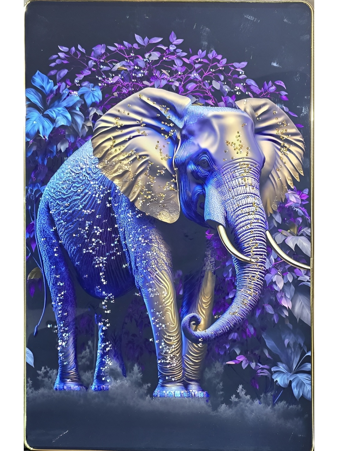 

KAYRA DECOR Blue 5D Painting Wall Decoration Golden Frame Elephant Wall Art