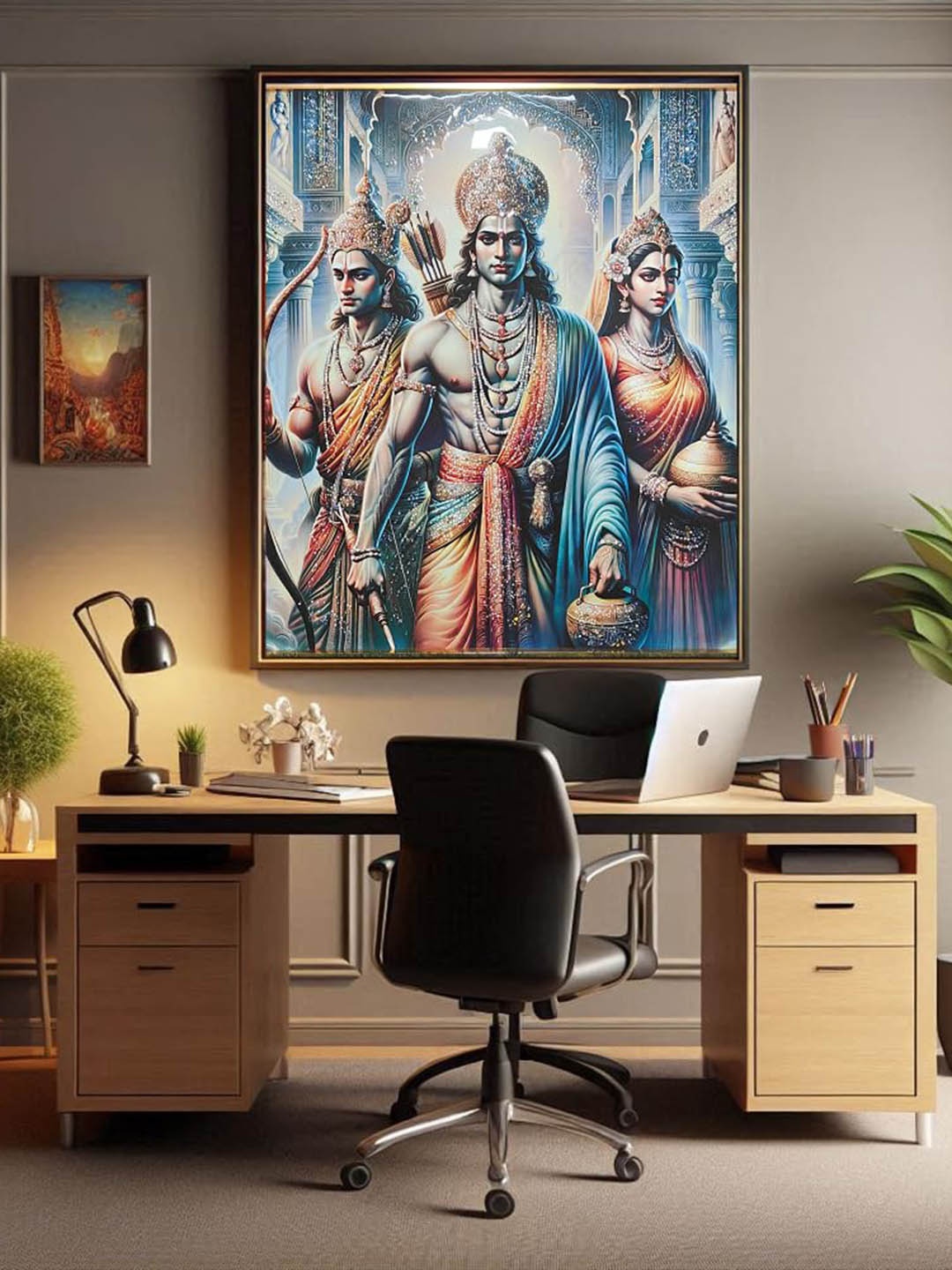 

KAYRA DECOR 5D Painting Wall Decoration Golden Frame Rama Seeta Wall Art, Blue
