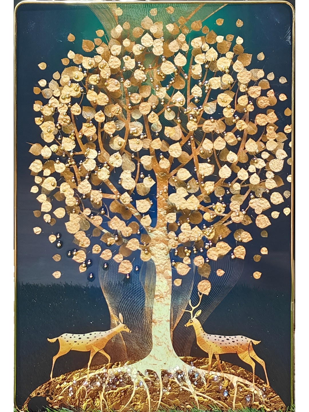 

KAYRA DECOR 5D Painting Wall Decoration with Golden Frame Tree Wall Art, Gold