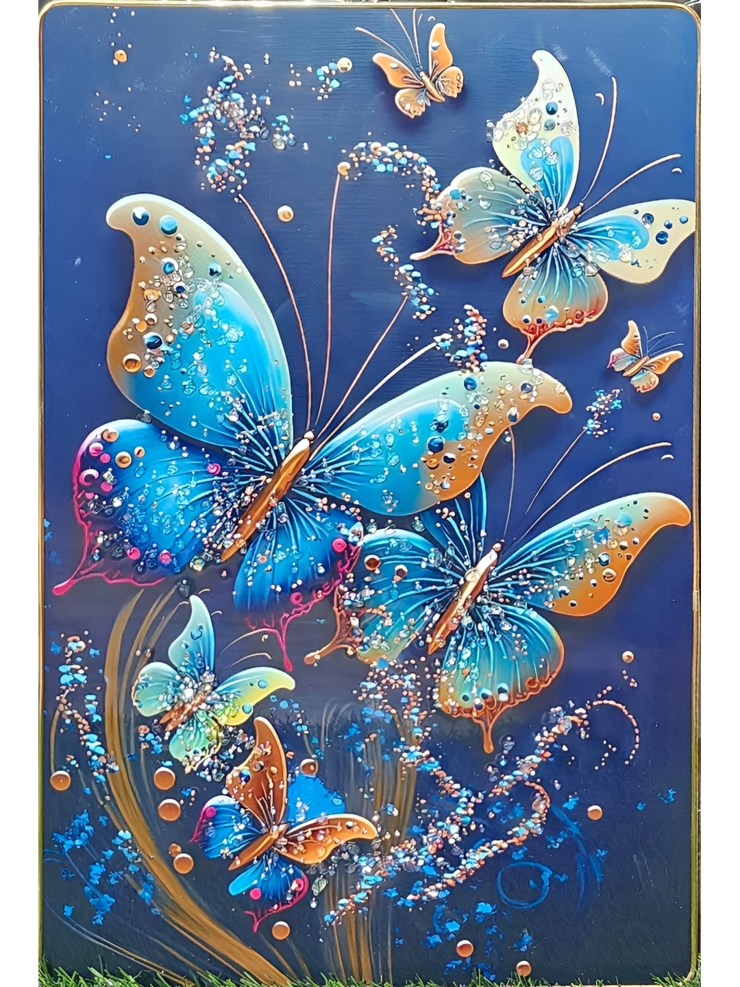 

KAYRA DECOR 5D Painting Wall Decoration Golden Frame Butterfly Wall Art, Blue
