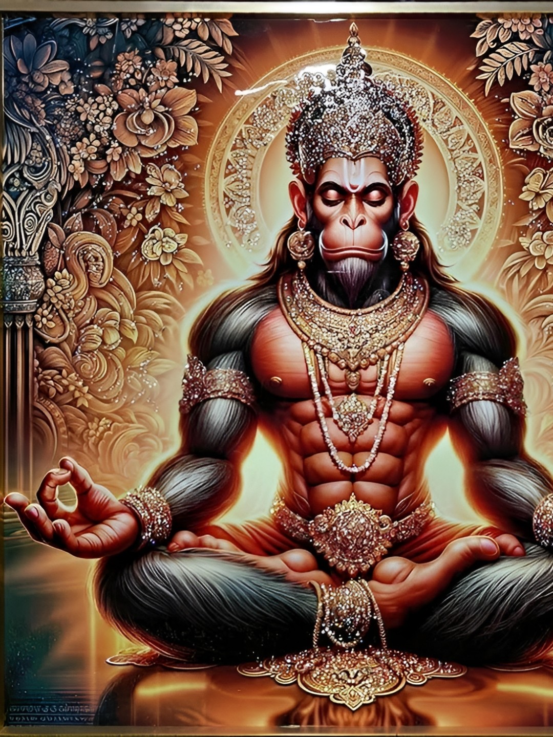 

KAYRA DECOR 5D Painting Wall Decoration Golden Frame Hanuman Wall Art, Brown