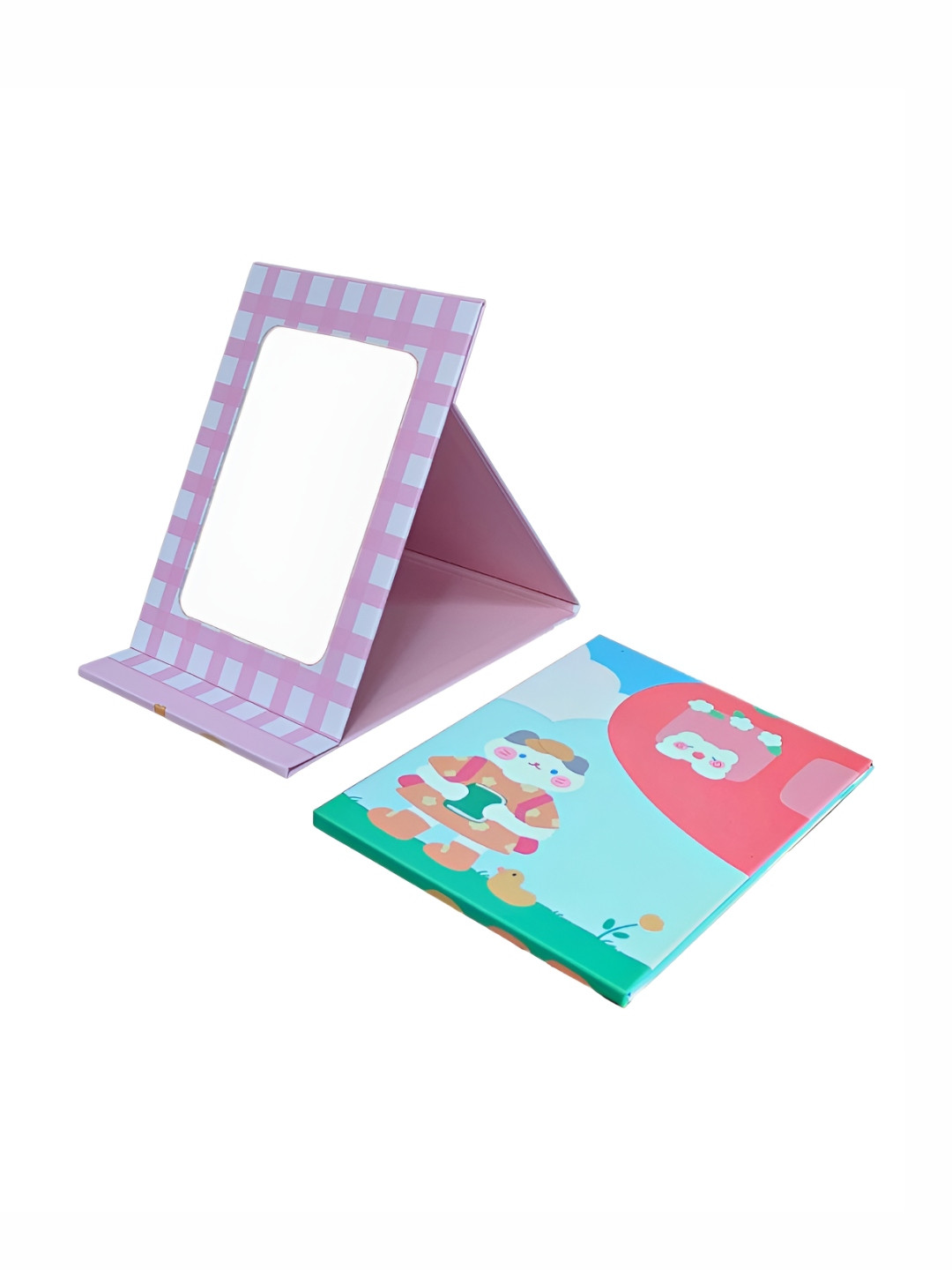 

P-Plus International Purple and Green 2 Pieces Wooden Portable Mirror