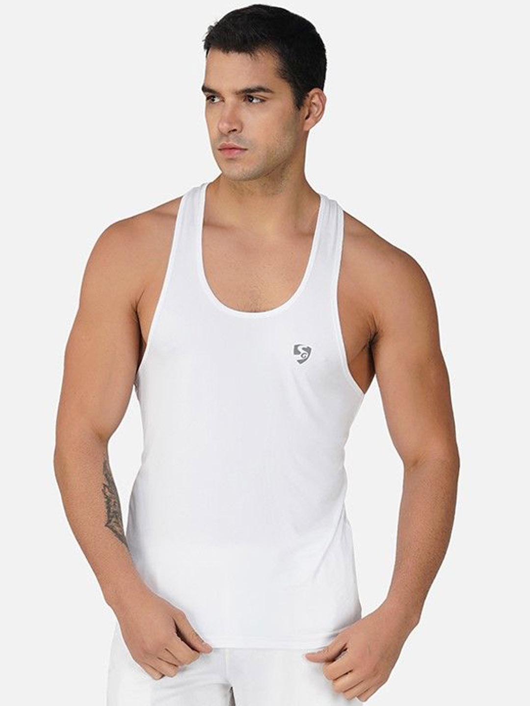 

SG Round Neck Sleeveless Gym Vests, White