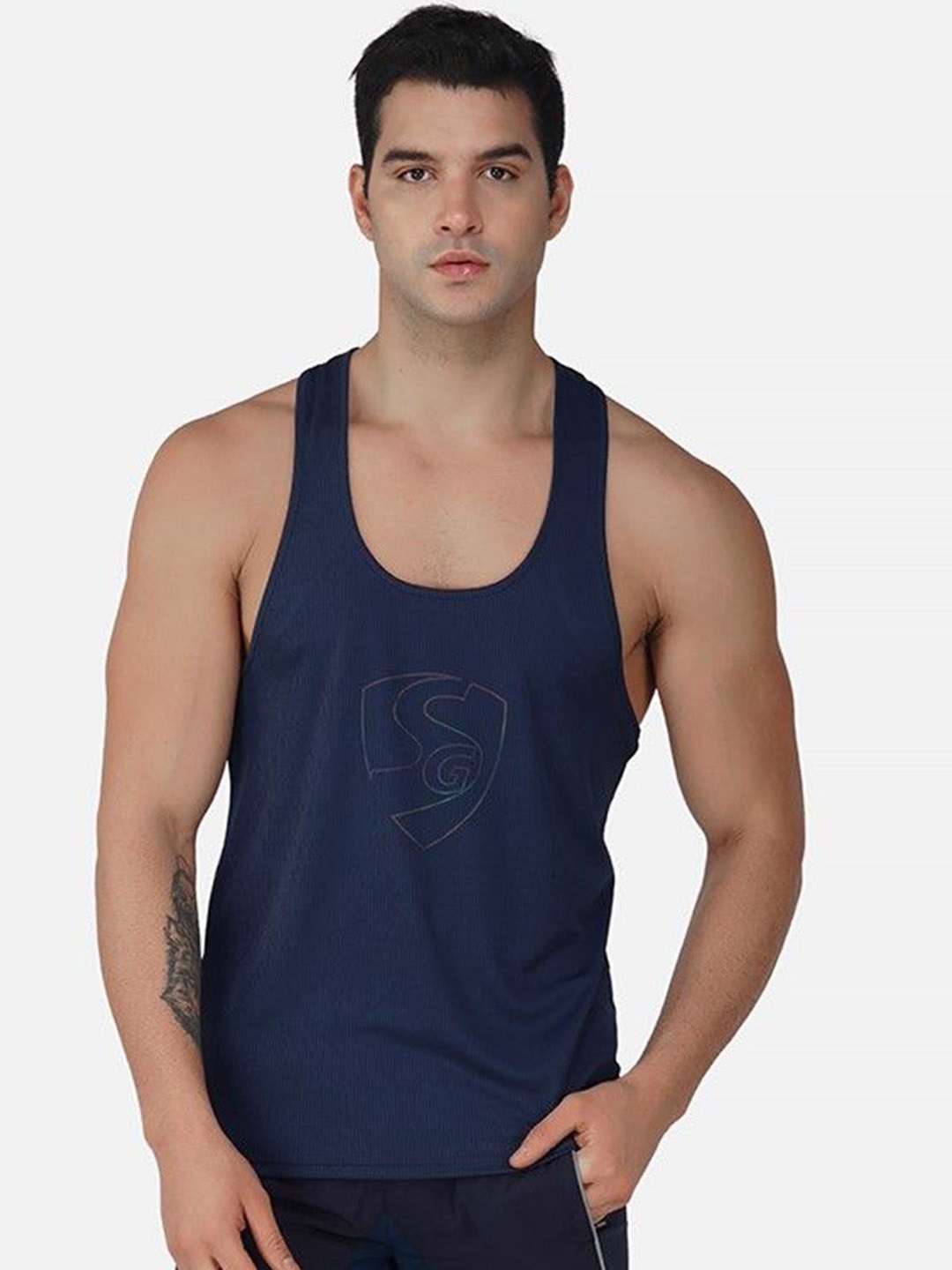 

SG Round Neck Sleeveless Gym Vests, Blue