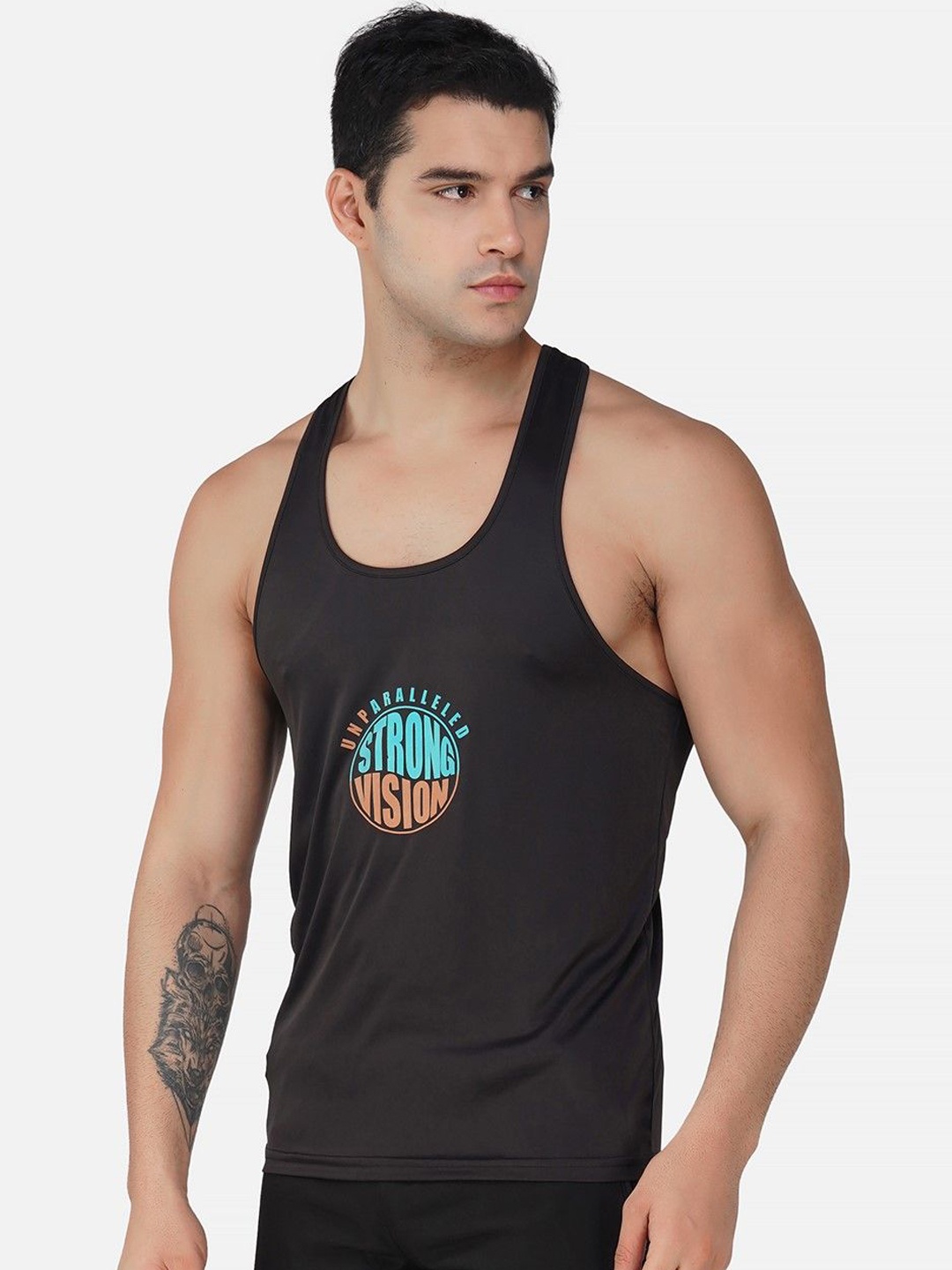 

SG Round Neck Printed Gym Vests, Black