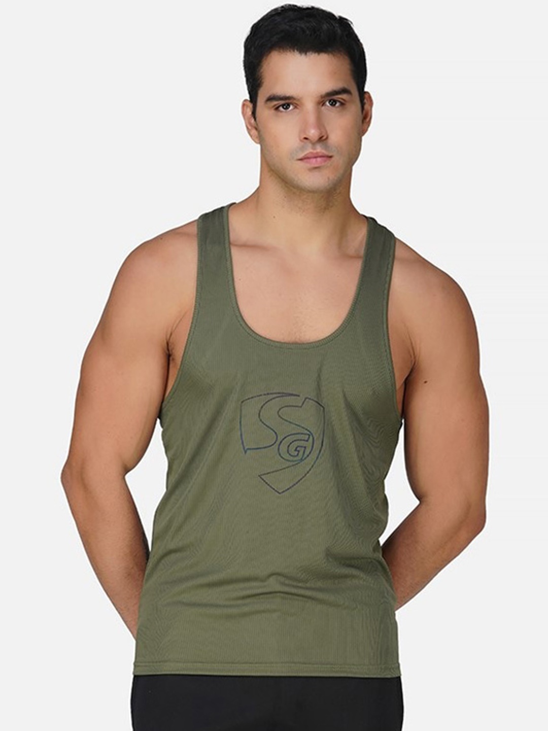 

SG Round Neck Printed Gym Vests, Green