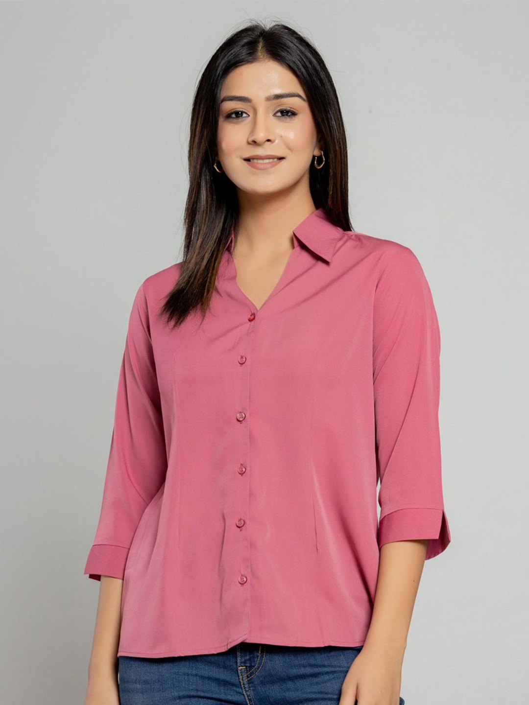

Aanys Culture Women Spread Collar Solid Casual Shirt, Pink