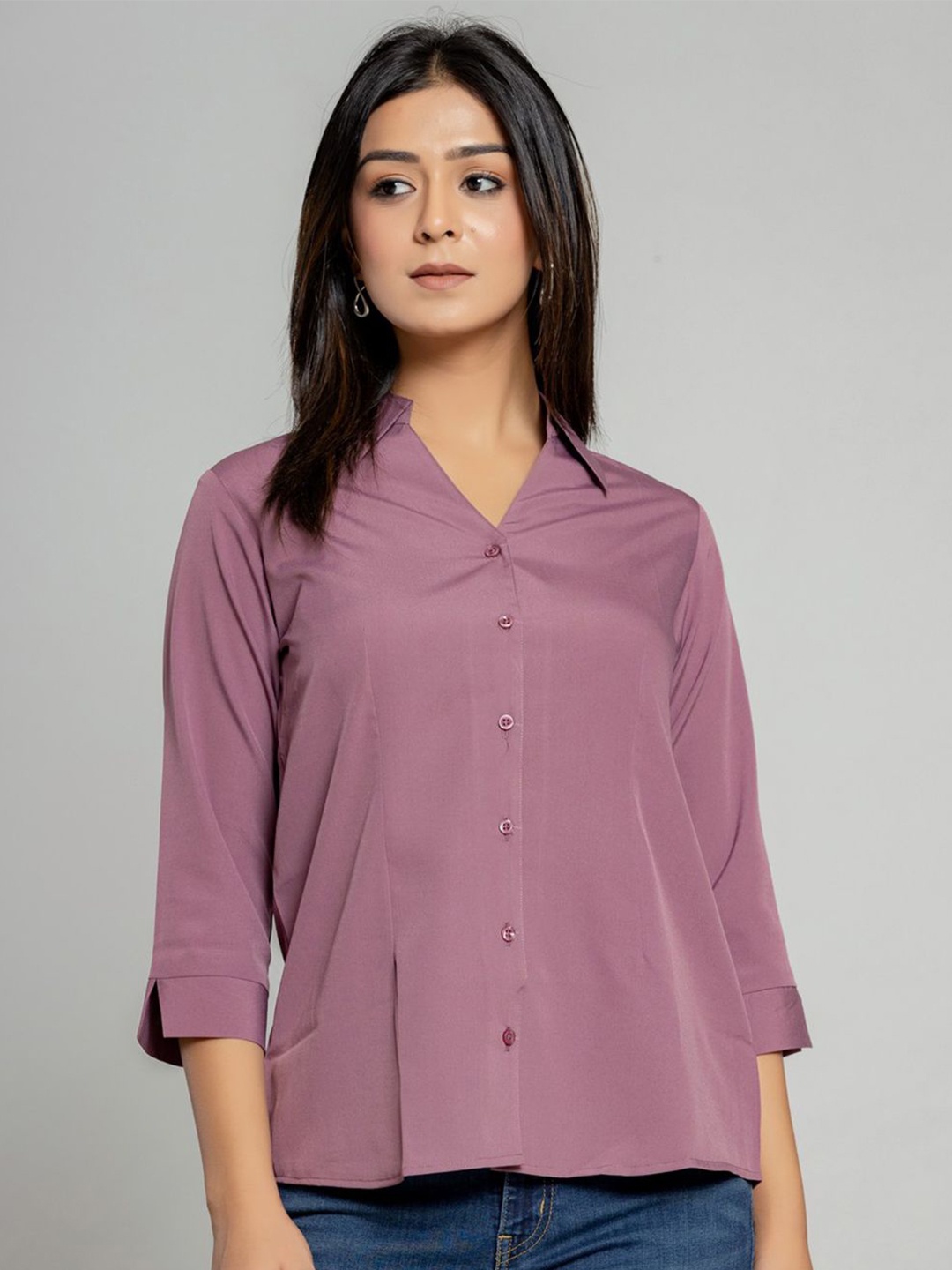 

Aanys Culture Women Spread Collar Solid Casual Shirt, Pink
