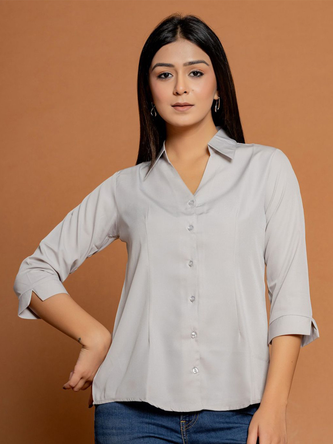 

Aanys Culture Women Spread Collar Solid Casual Shirt, Off white