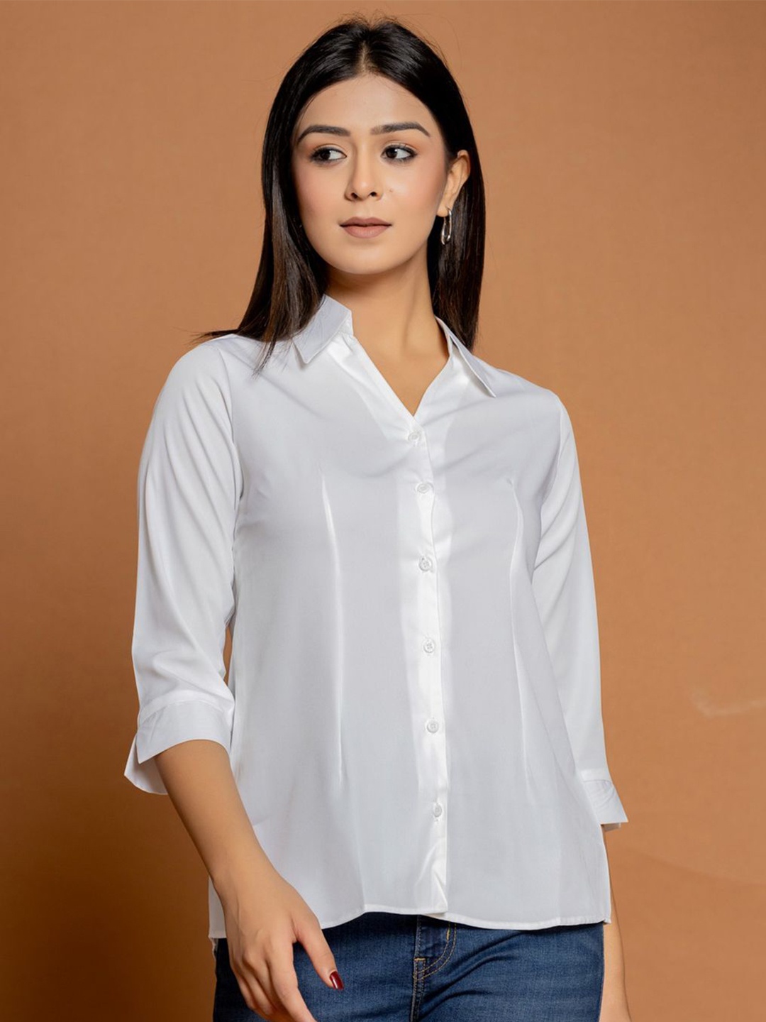 

Aanys Culture Women Spread Collar Solid Casual Shirt, White