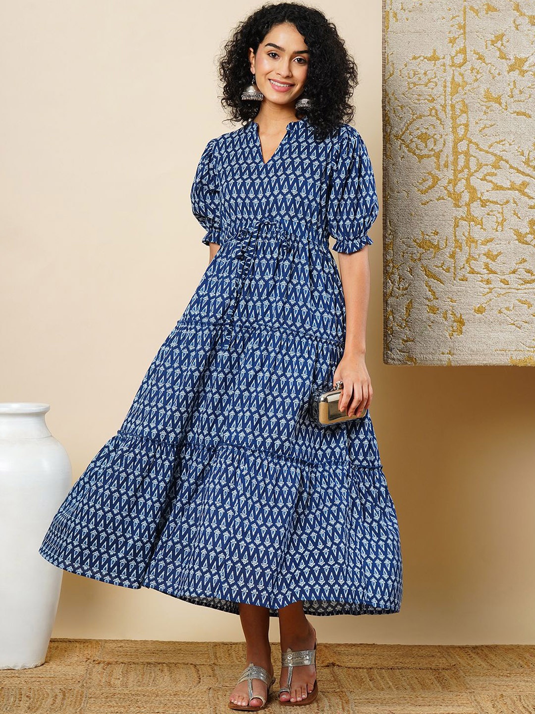 

Globus Printed Cotton Fit & Flare Ethnic Dress, Blue
