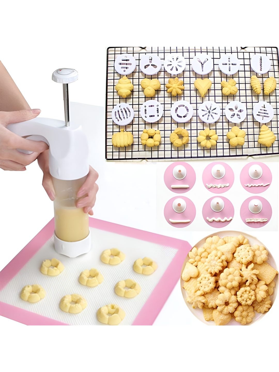 ONSHOPPY White Textured Plastic Cookie Press