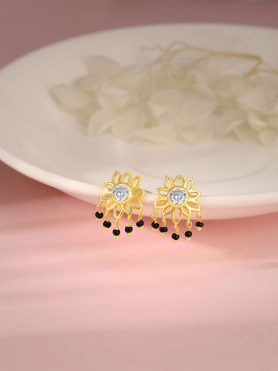 

GIVA 925 Silver Gold-Plated Zircon Studded Floral Drop Earrings