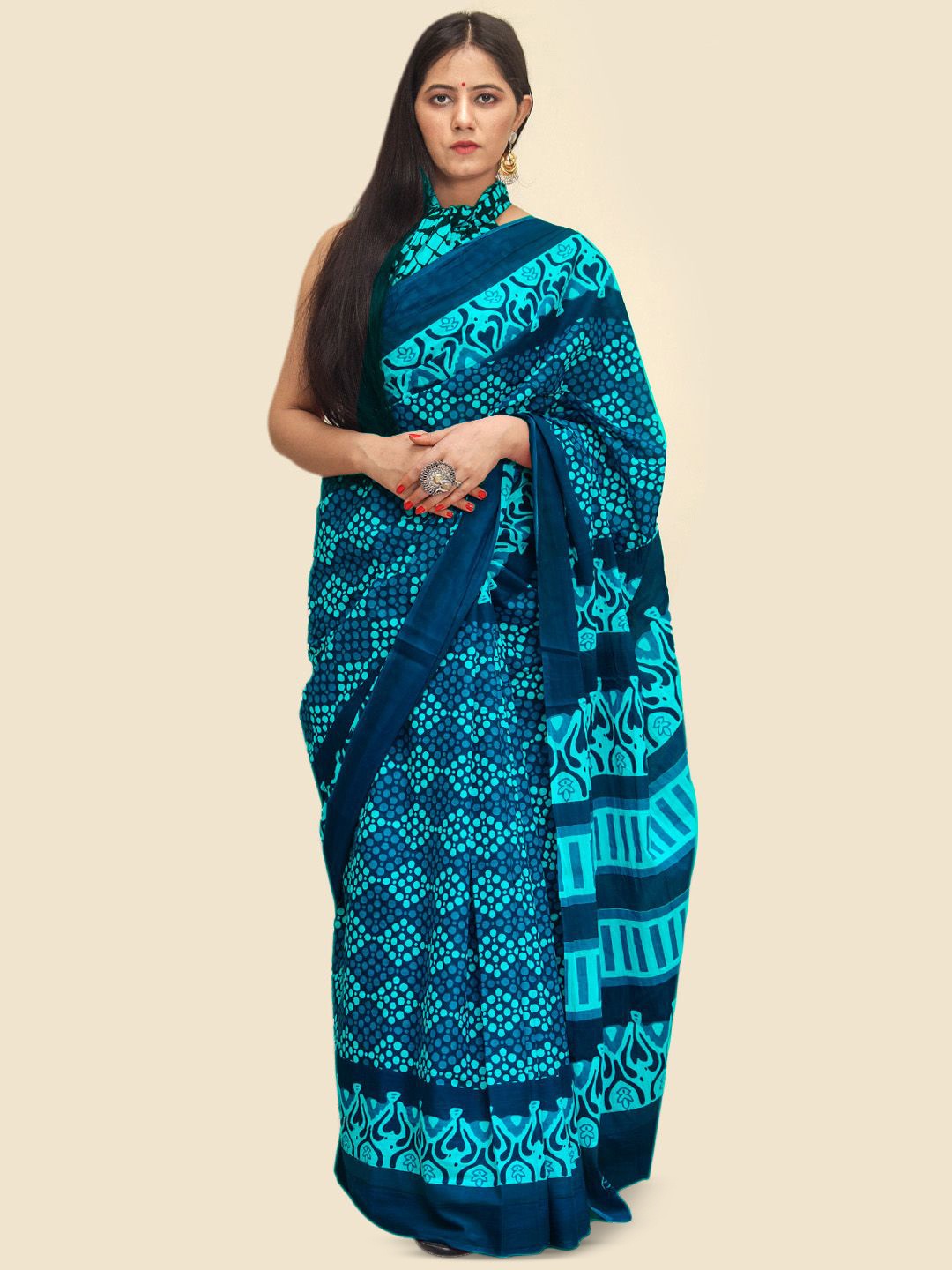 

BUTA BUTI Ethnic Motif Pure Cotton Saree, Navy blue