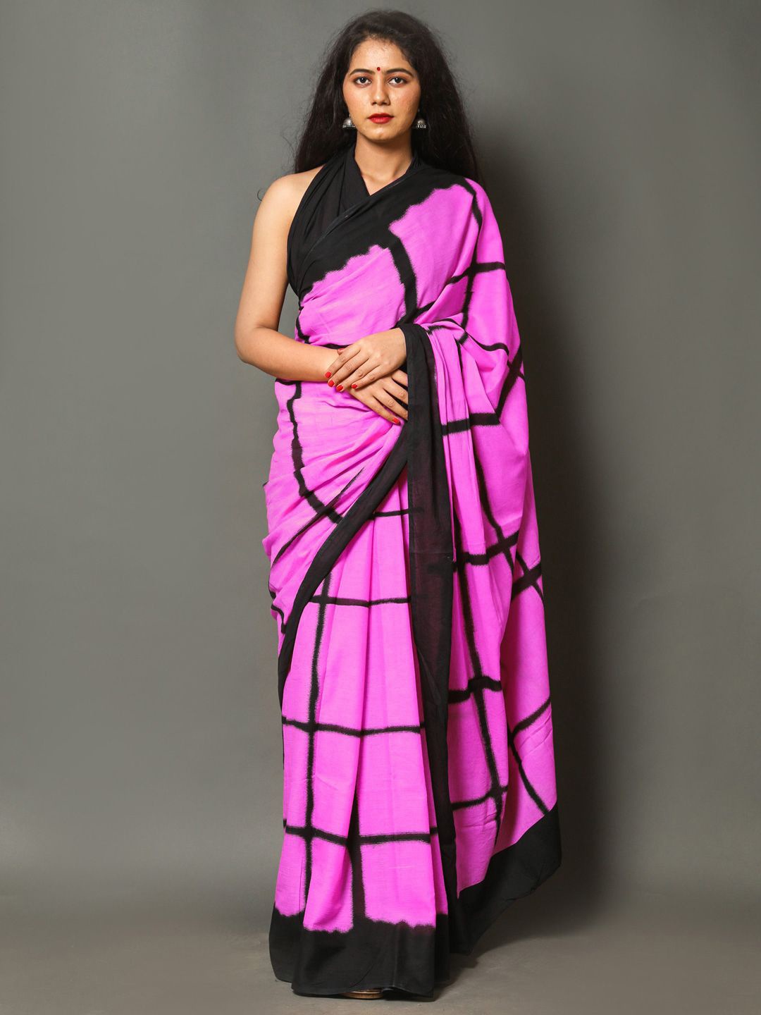 

BUTA BUTI Allover Checked Pure Cotton Saree, Pink