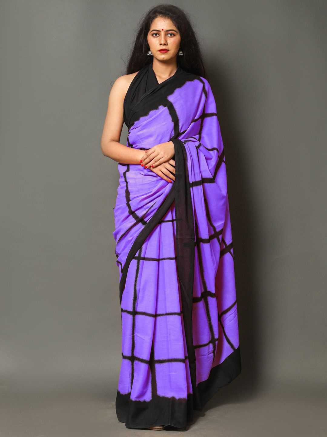 

BUTA BUTI Allover Checked Pure Cotton Saree, Purple